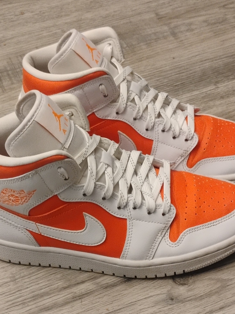 Air Jordan 1 Mid White & Orange Sneakers Women Size 8